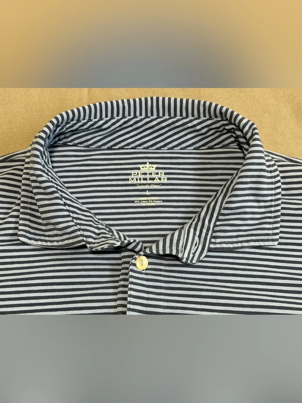 Peter Millar Seaside Wash Striped Polo Shirt Men's Large Excellent Condition